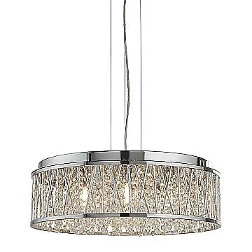 Lampadario Contemporaneo Elisa Acciaio Cromo Vetro 7 Luci G9