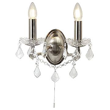 Applique Classica Parigi Acciaio Argento Vetro Trasparente 2 Luci E14