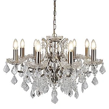 Lampadario Classico Parigi Acciaio Ottone Vetro Trasparente 8 Luci E14