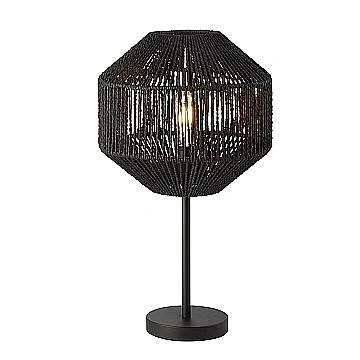 Lampada Da Scrivania Contemporanea Vimini Acciaio Nero Tessuto Bianco 1 Luce E27
