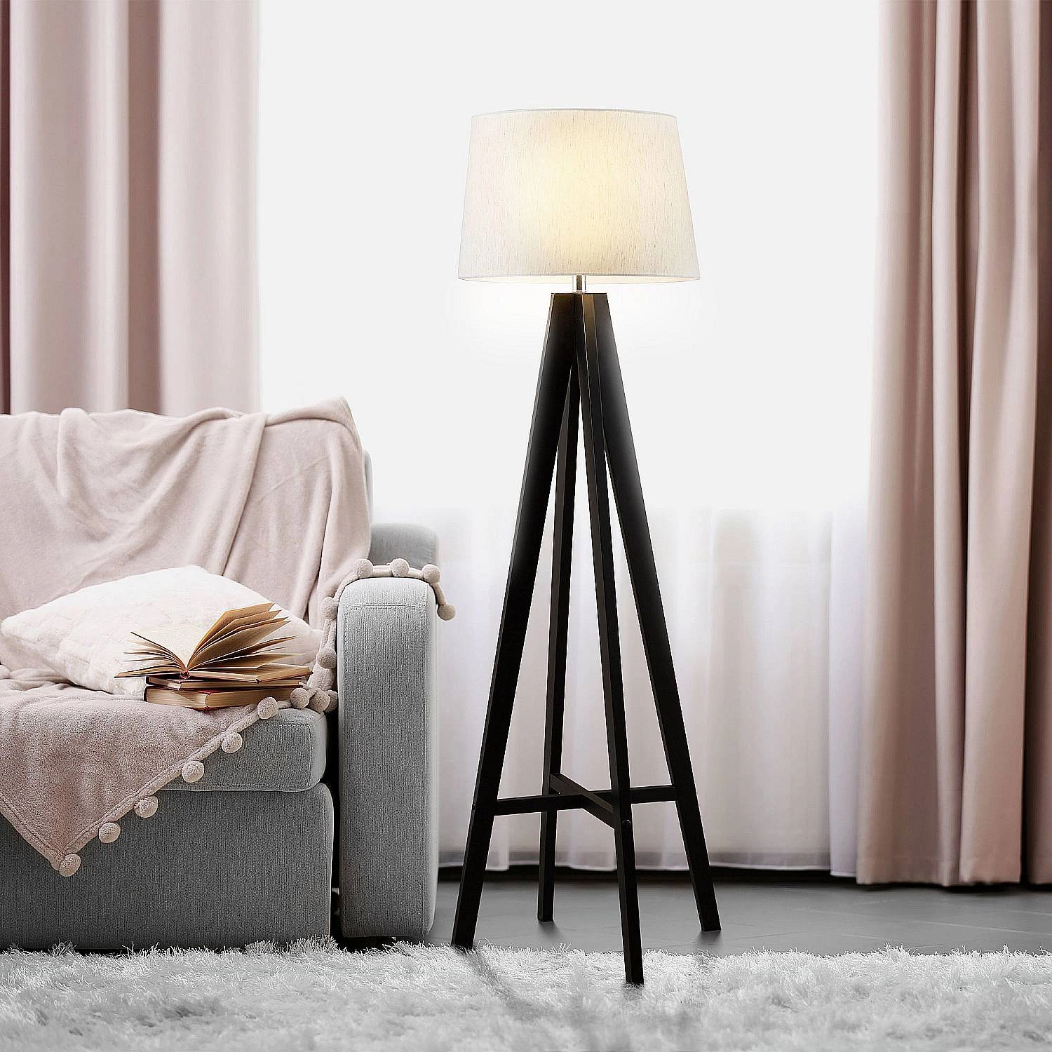 Piantana Contemporaneo Easel Legno Marrone Tessuto 1 Luce E27 EU3540BR