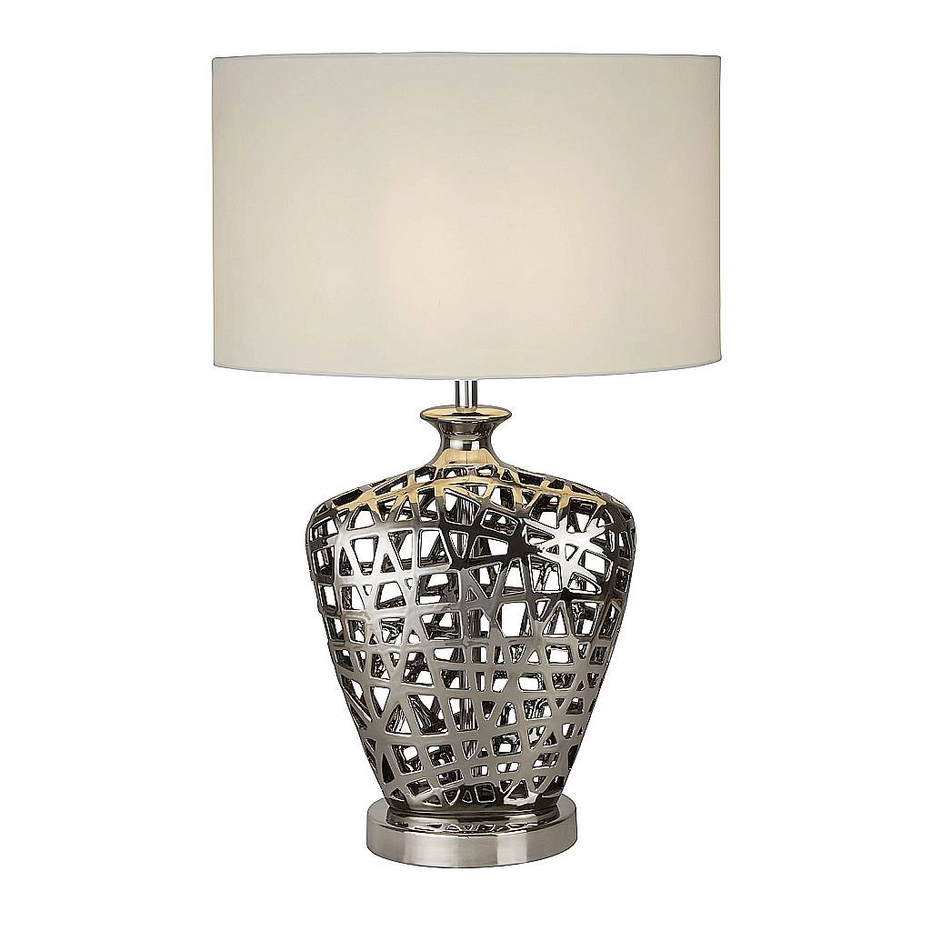 Lampada Da Scrivania Contemporanea Rete Metallo Cromo Tessuto Bianco 1 Luce E27 EU4852CC