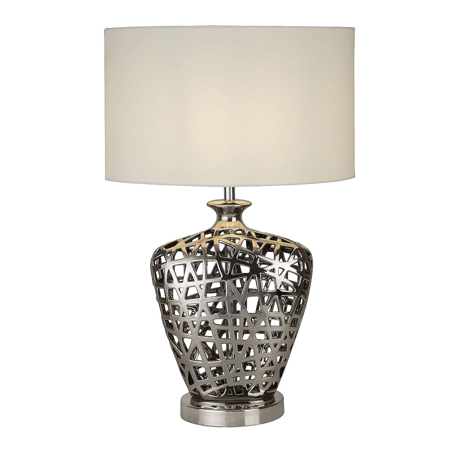 Lampada Da Scrivania Contemporanea Rete Metallo Cromo Tessuto Bianco 1 Luce E27 EU4852CC