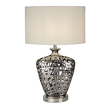 Lampada Da Scrivania Contemporanea Rete Metallo Cromo Tessuto Bianco 1 Luce E27 EU4852CC