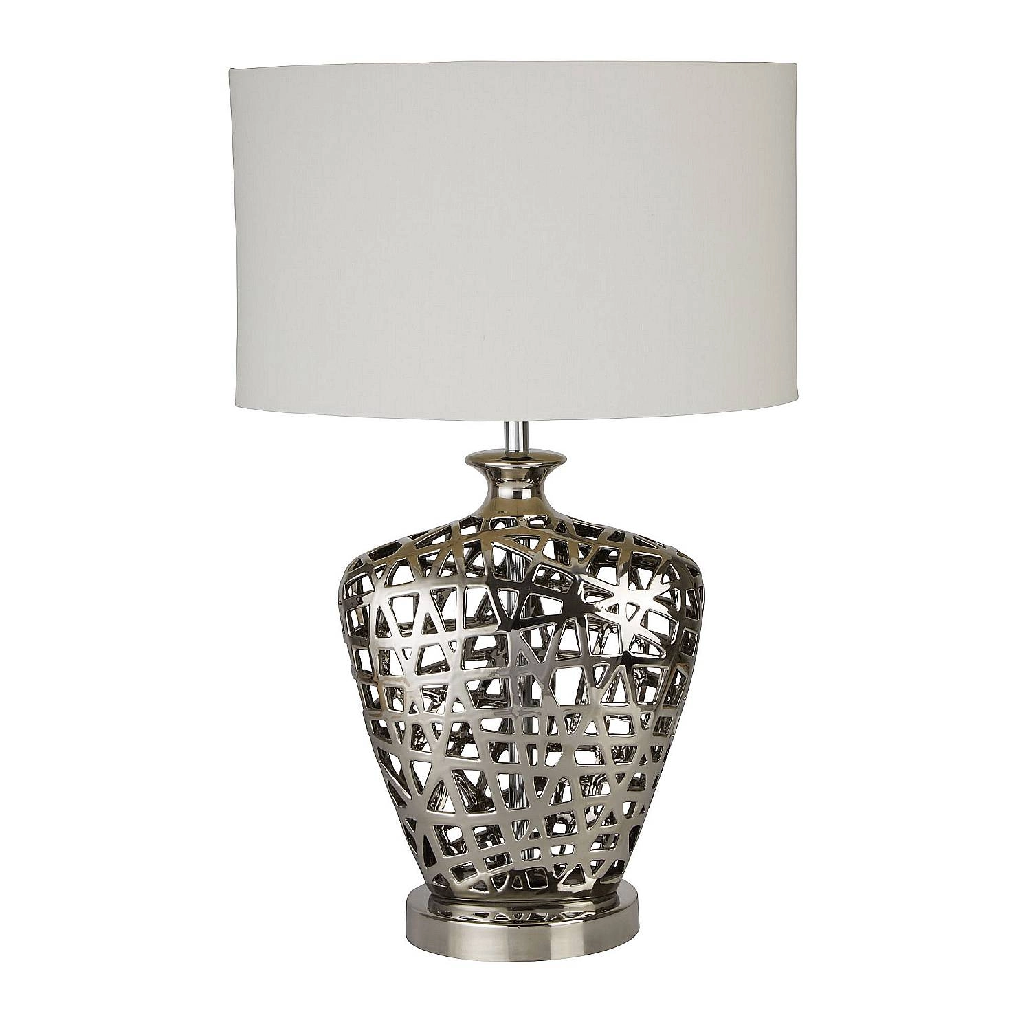 Lampada Da Scrivania Contemporanea Rete Metallo Cromo Tessuto Bianco 1 Luce E27 EU4852CC