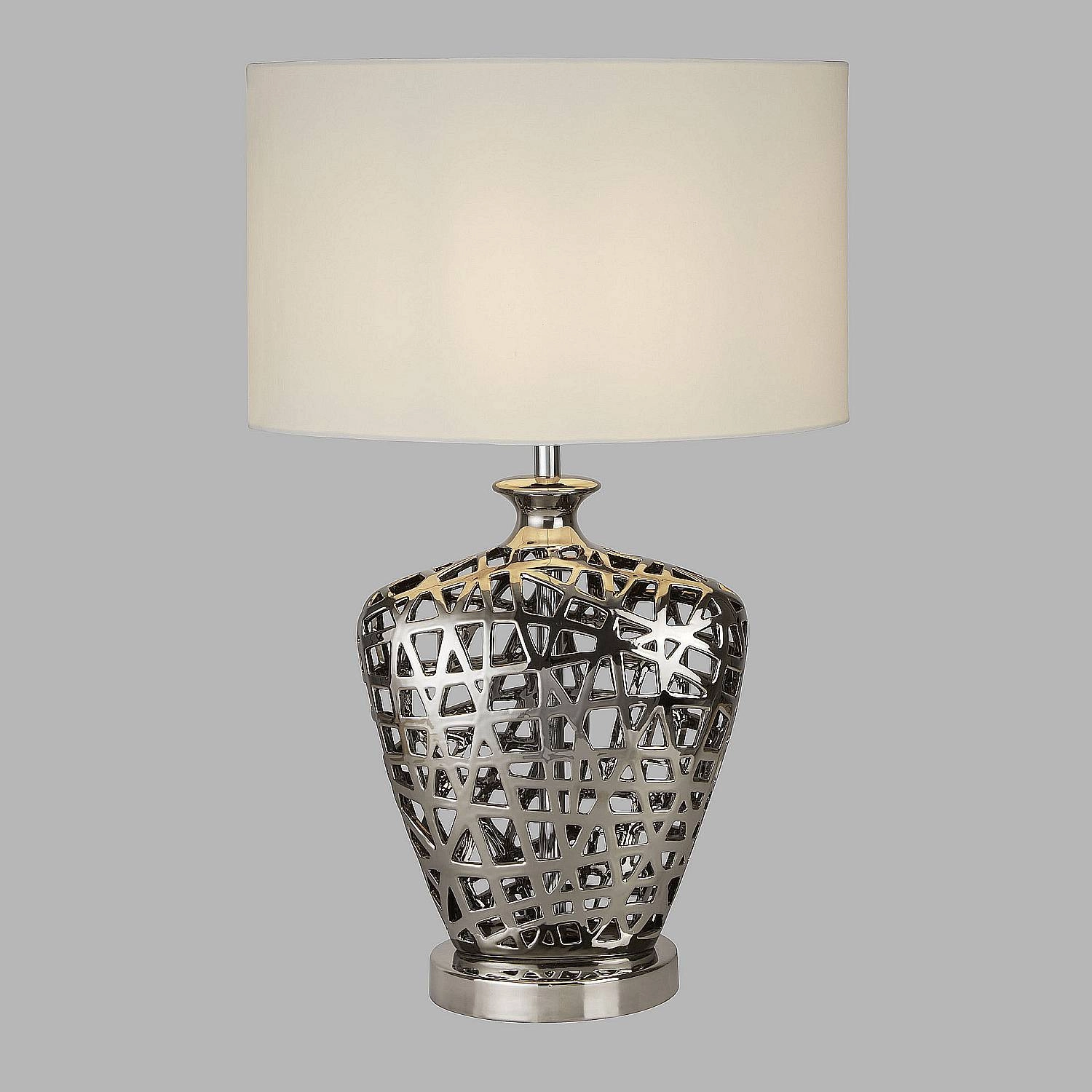 Lampada Da Scrivania Contemporanea Rete Metallo Cromo Tessuto Bianco 1 Luce E27 EU4852CC