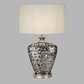 Lampada Da Scrivania Contemporanea Rete Metallo Cromo Tessuto Bianco 1 Luce E27 EU4852CC