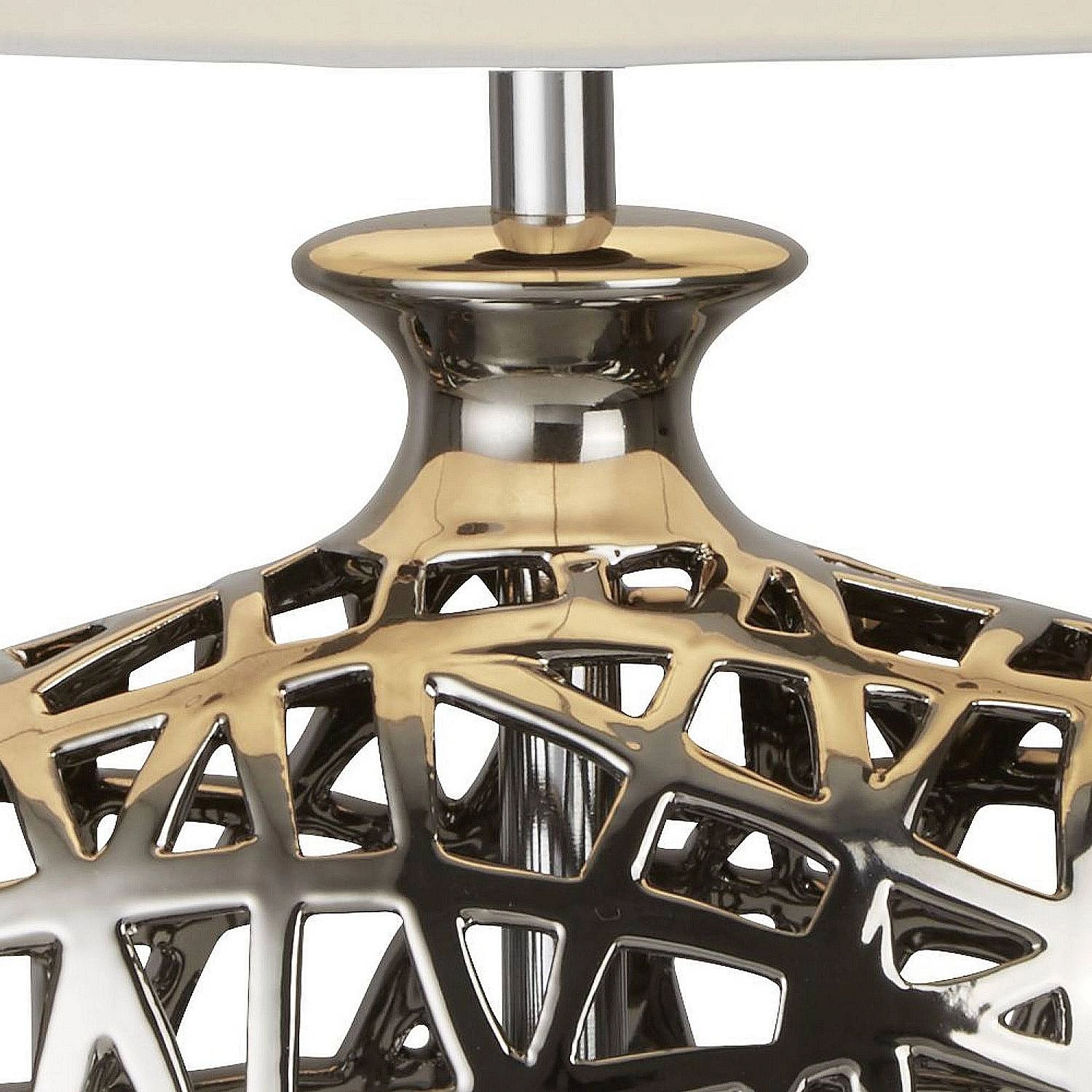 Lampada Da Scrivania Contemporanea Rete Metallo Cromo Tessuto Bianco 1 Luce E27 EU4852CC