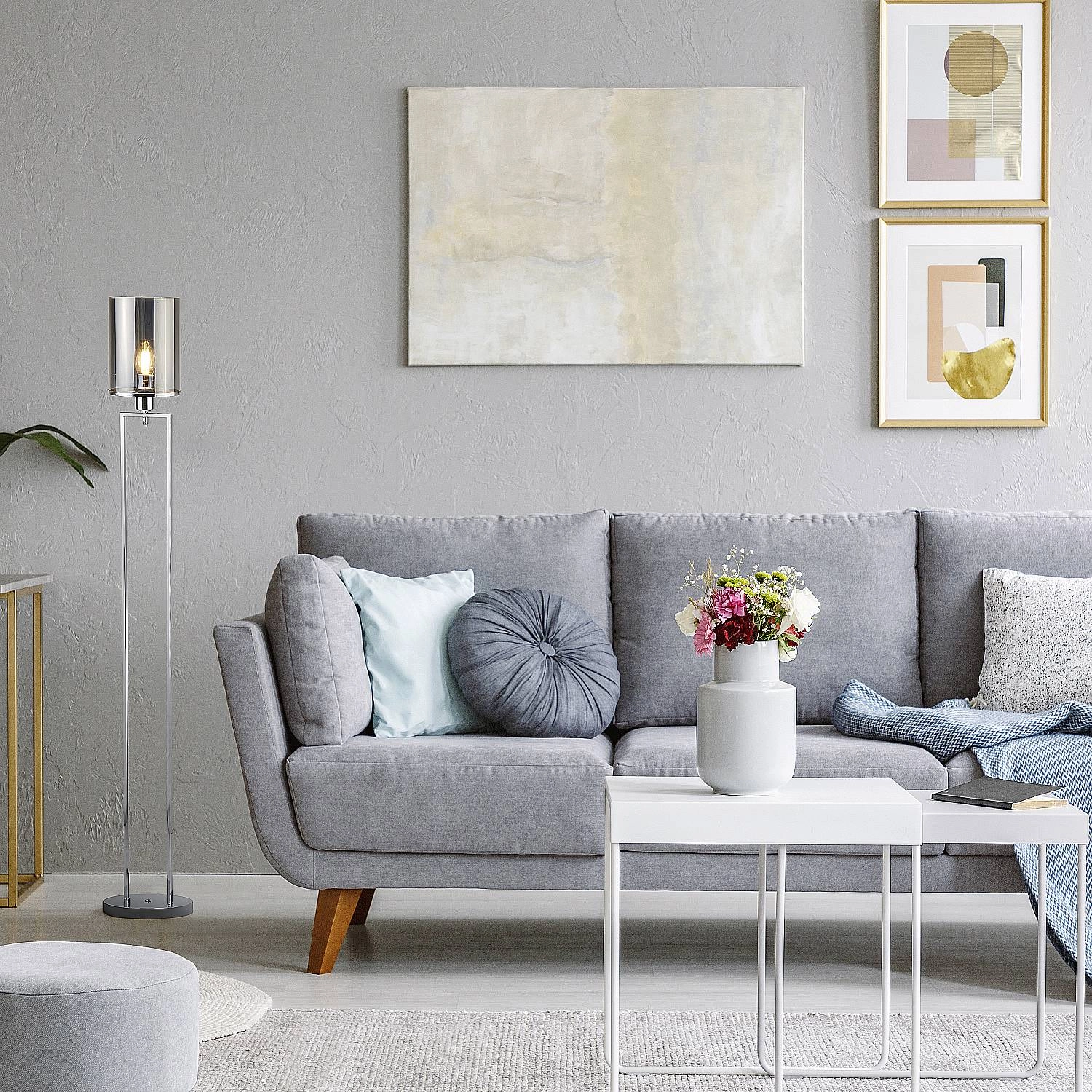 Piantana Contemporaneo Catalina Acciaio Cromo Vetro Fumè 1 Luce E27 EU9053CC