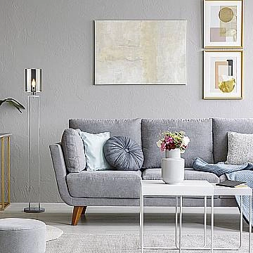 Piantana Contemporaneo Catalina Acciaio Cromo Vetro Fumè 1 Luce E27 EU9053CC