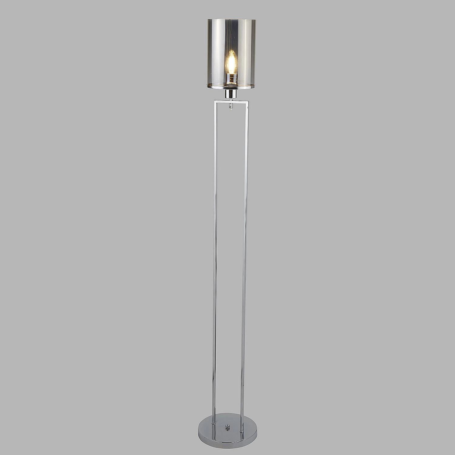 Piantana Contemporaneo Catalina Acciaio Cromo Vetro Fumè 1 Luce E27 EU9053CC
