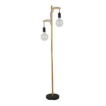 Piantana Industrial-Nordico Tribeca Acciaio Marrone Legno Nero 2 Luci E27 Piantana Industrial-Nordico Tribeca Acciaio Marrone Legno Nero 2 Luci E27