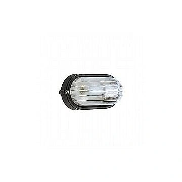 Applique Esterno Piccola Industriale Ovale Alluminio E Vetro Nero 1 Luce E27