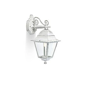 Applique Media In Basso Esterno Old Alluminio E Vetro Bianco E Arg. 1 Luce E27