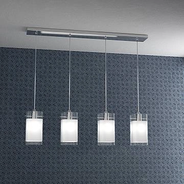 Sospensione Contemporanea Wild Metallo Cromo Vetro Satinato 4 Luci E27