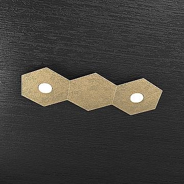 Plafoniera Industrial-Minimal 3 Moduli Hexagon Metallo Foglia Oro 2 Led 12X2W