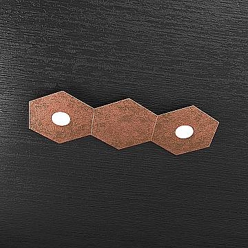 Plafoniera Industrial-Minimal 3 Moduli Hexagon Metallo Foglia Rame 2 Led 12X2W