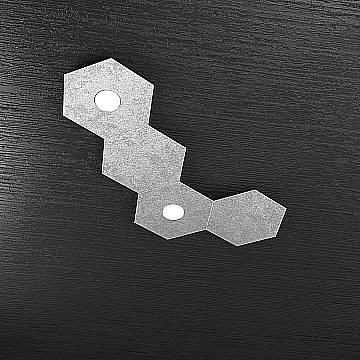 Plafoniera Industrial 4 Moduli Hexagon Metallo Foglia Argento 2 Led 12X2W