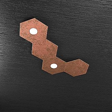 Plafoniera Industrial 4 Moduli Hexagon Metallo Foglia Rame 2 Luci Led 12X2W