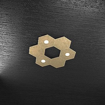 Plafoniera Industrial-Minimal 6 Moduli Hexagon Metallo Foglia Oro 3 Led 12X3W