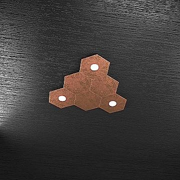 Plafoniera Industrial-Minimal 6 Moduli Hexagon Metallo Foglia Rame 3 Led 12X3W