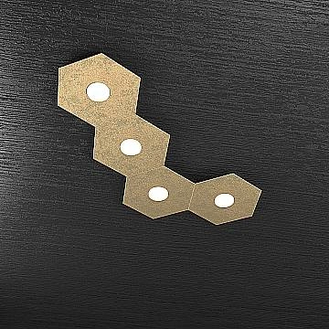 Plafoniera Industrial-Minimal Hexagon Metallo Foglia Oro 4 Luci Led 12X4W