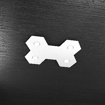 Plafoniera Industrial-Minimal 5 Moduli Hexagon Metallo Bianco 4 Luci Led 12X4W