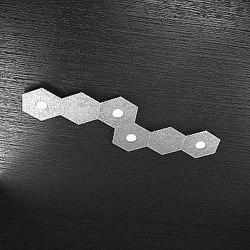 Plafoniera Industrial 6 Moduli Hexagon Metallo Foglia Argento 4 Luci Led 12X4W