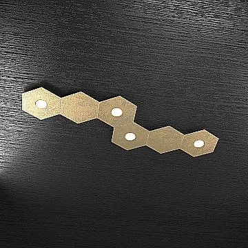 Plafoniera Industrial-Minimal 6 Moduli Hexagon Metallo Foglia Oro 4 Led 12X4W