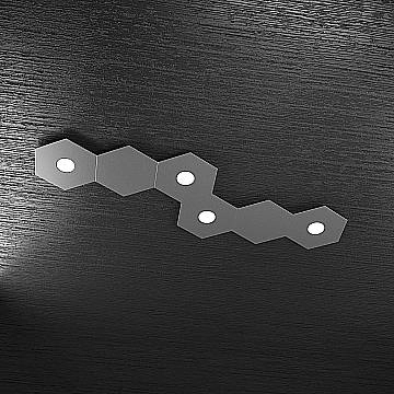 Plafoniera Industrial-Minimal 6 Moduli Hexagon Metallo Antracite 4 Led 12X4W