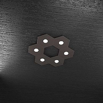 Plafoniera Industrial-Minimal Hexagon Metallo Marrone 6 Luci Led 12X6W