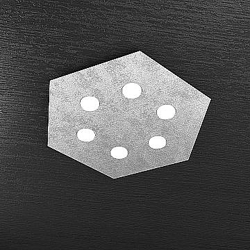 Plafoniera Industrial Esagonale Hexagon Metallo Foglia Argento 6 Luci Led 12X6W