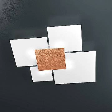 Plafoniera Contemporanea Upgrade Metallo Foglia Rame E Vetro 4 Luci E27 91Cm