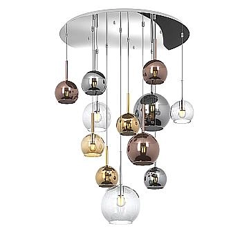 Lampadario Contemporaneo Future Metallo Cromo Vetro Mix Multicolor 12 Luci E27