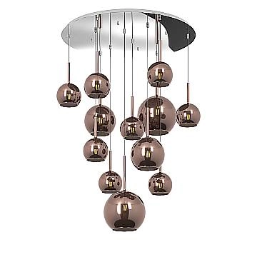 Lampadario Contemporaneo Future Metallo Cromo Vetro Mix Rame 12 Luci E27