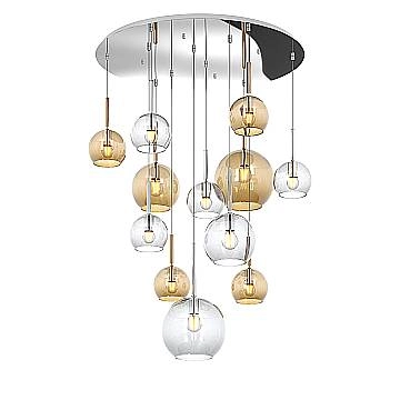 Lampadario Contemporaneo Future Metallo Cromo Vetro Mix Trasp-Ambra 12 Luci E27