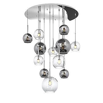 Lampadario Contemporaneo Future Metallo Cromo Vetro Mix Trasp-Cromo 12 Luci E27