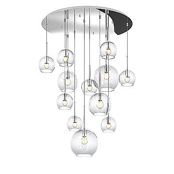 Lampadario Contemporaneo Future Metallo Cromo Vetro Mix Trasparente 12 Luci E27