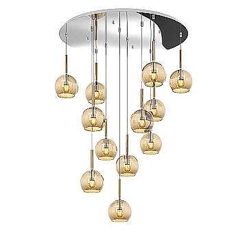 Lampadario Contemporaneo Future Metallo Cromo Vetro Ambra 12 Luci E27