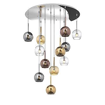 Lampadario Contemporaneo Future Metallo Cromo Vetro Multicolor 12 Luci E27
