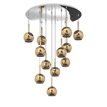 Lampadario Contemporaneo Future Metallo Cromo Vetro Oro 12 Luci E27