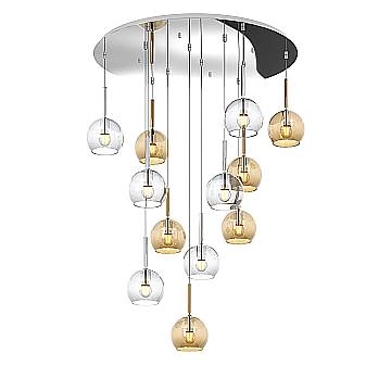 Lampadario Contemporaneo Future Metallo Cromo Vetro Trasp-Ambra 12 Luci E27