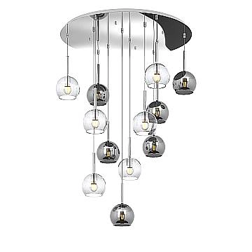 Lampadario Contemporaneo Future Metallo Cromo Vetro Trasp-Cromo 12 Luci E27
