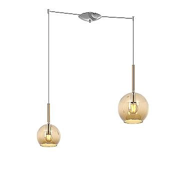 Lampadario Contemporaneo Future Metallo Cromo Vetro Ambra 2 Luci E27