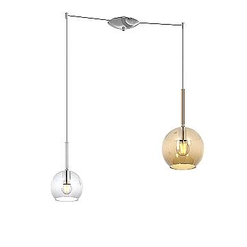 Lampadario Contemporaneo Future Metallo Cromo Vetro Trasp-Ambra 2 Luci E27