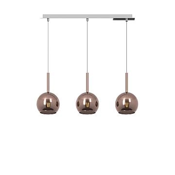 Lampadario Rettangolare Contemp Future Metallo Cromo Vetro Rame 3 Luci E27