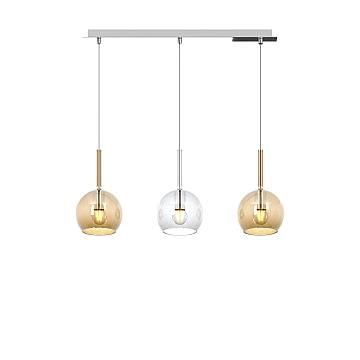 Lampadario Contemporaneo Future Metallo Cromo Vetro Trasp-Ambra 3 Luci E27