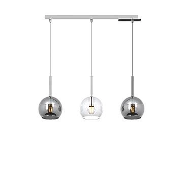 Lampadario Rettangolare Future Metallo Cromo Vetro Trasp-Cromo 3 Luci E27
