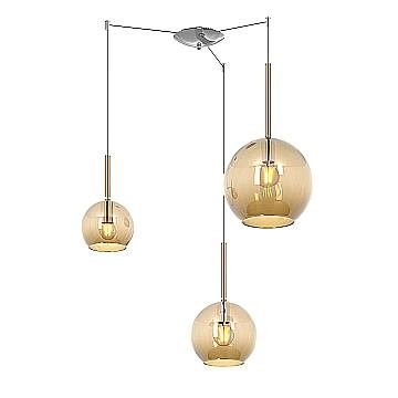Lampadario Contemporaneo Future Metallo Cromo Vetro Ambra 3 Luci E27