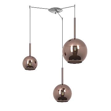 Lampadario Contemporaneo Future Metallo Cromo Vetro Rame 3 Luci E27